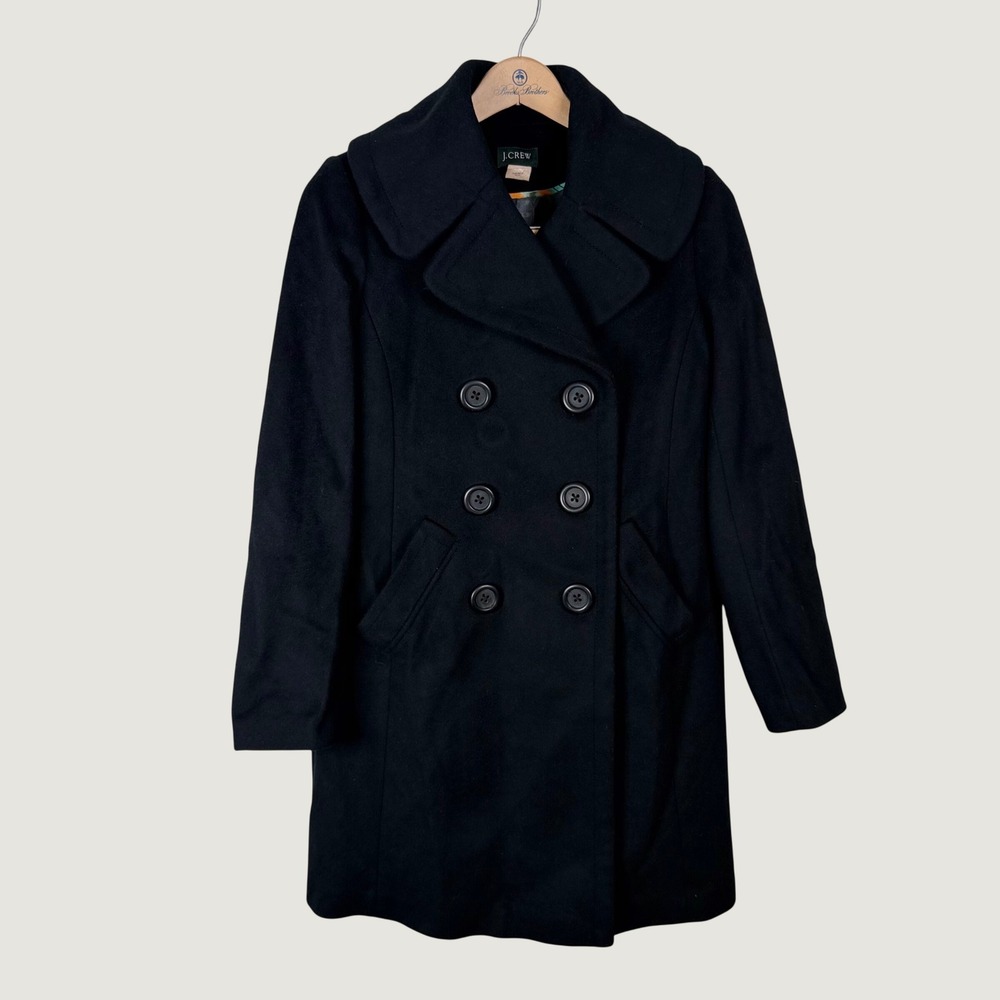 J. Crew Womens Black 100% Wool Double Breasted Pea Coat Jacket 88656 Size 4